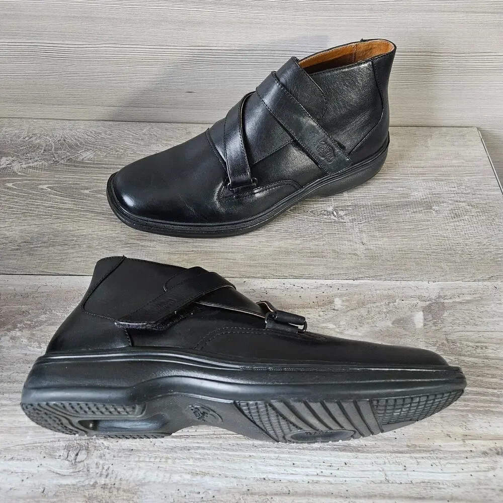 Dr Comfort Joseph Black Leather High Top Hook Loop Dress Boot Shoe Mens Size 9.5